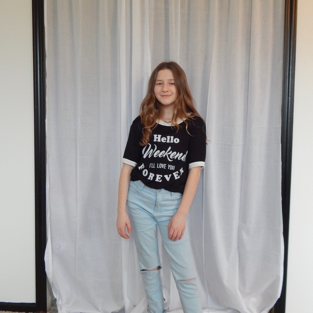 “Hello Weekend” Black Ringer Tee